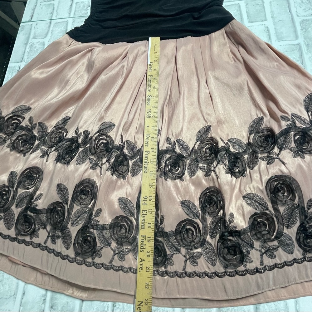 J.R.Nites by Carolin black-top dress with a pink A-line skirt. Size 16. Roses - Picture 15 of 16